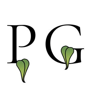 Pothos Galleries logo with green leaves on a white background